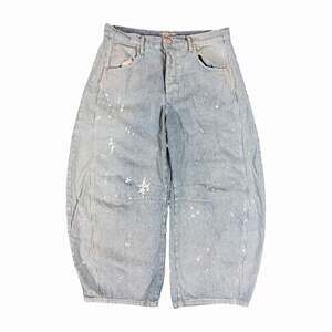 We The Free Lucky You Women’s Hickory Striped Mid Rise Barrel Denim Jeans 30
